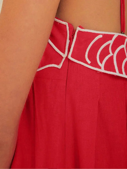 Fish Applique Spaghetti Strap Pleated Maxi Dress