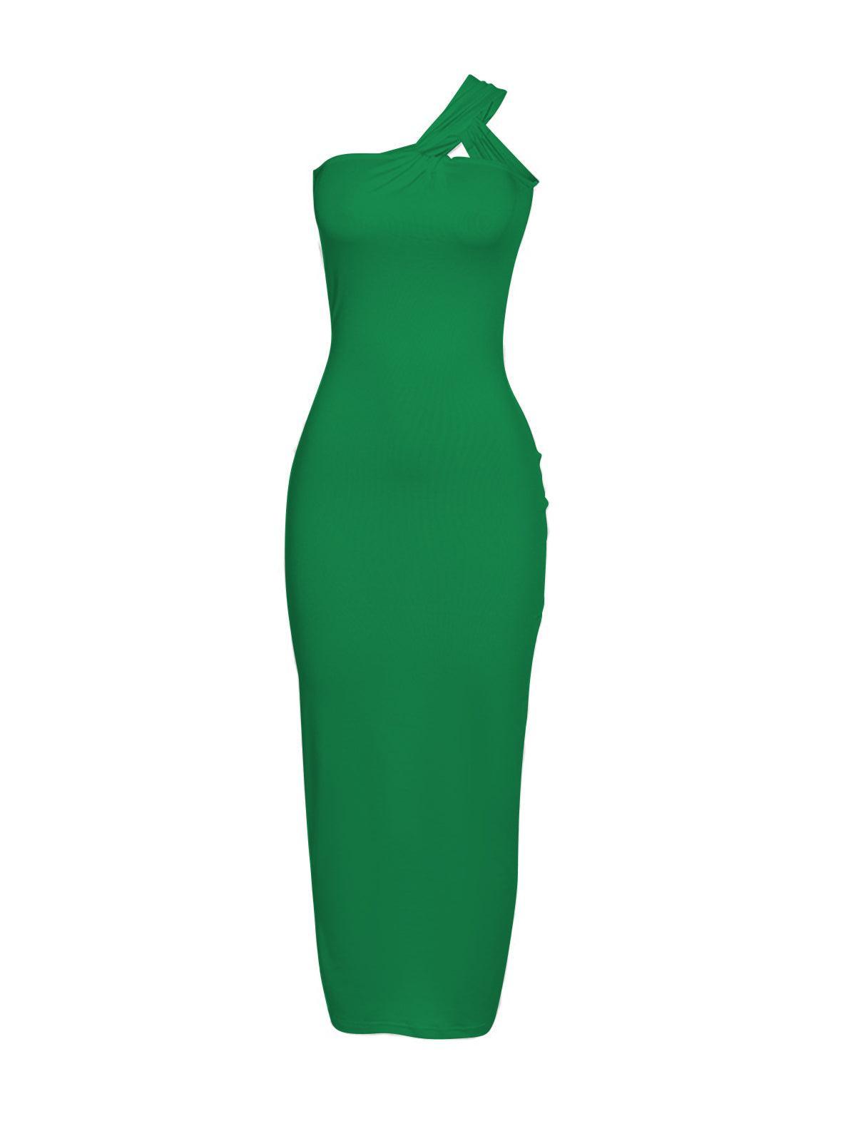 One Shoulder Open Back Ruched Center Back Column Maxi Gown