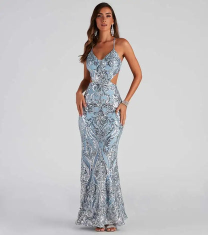 V-Neck Sequined Party Dress