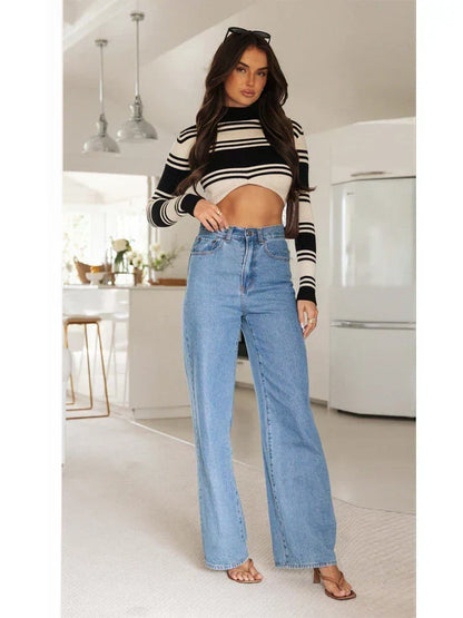 European and American Women's Washed Fashion Long Basic Straight-leg Pants All-match for All Seasons Jean