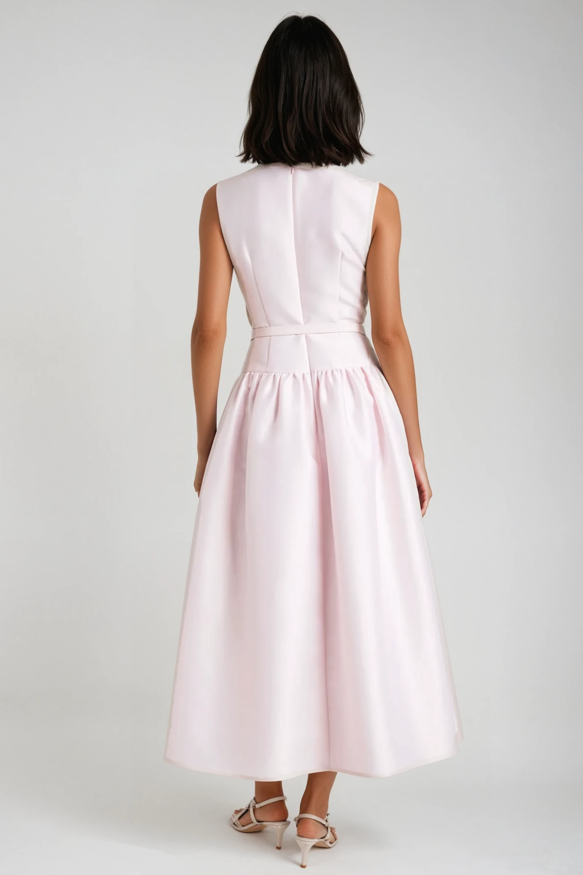 Crew Neck Button Pocket Belted Full Midi Dress