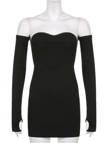 Off Shoulder Autumn Long Basic Black Slash Neck Clothes Midi Dresses
