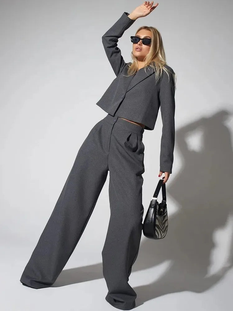Spring Slim Wide Leg Pants Office Two Piece Set
