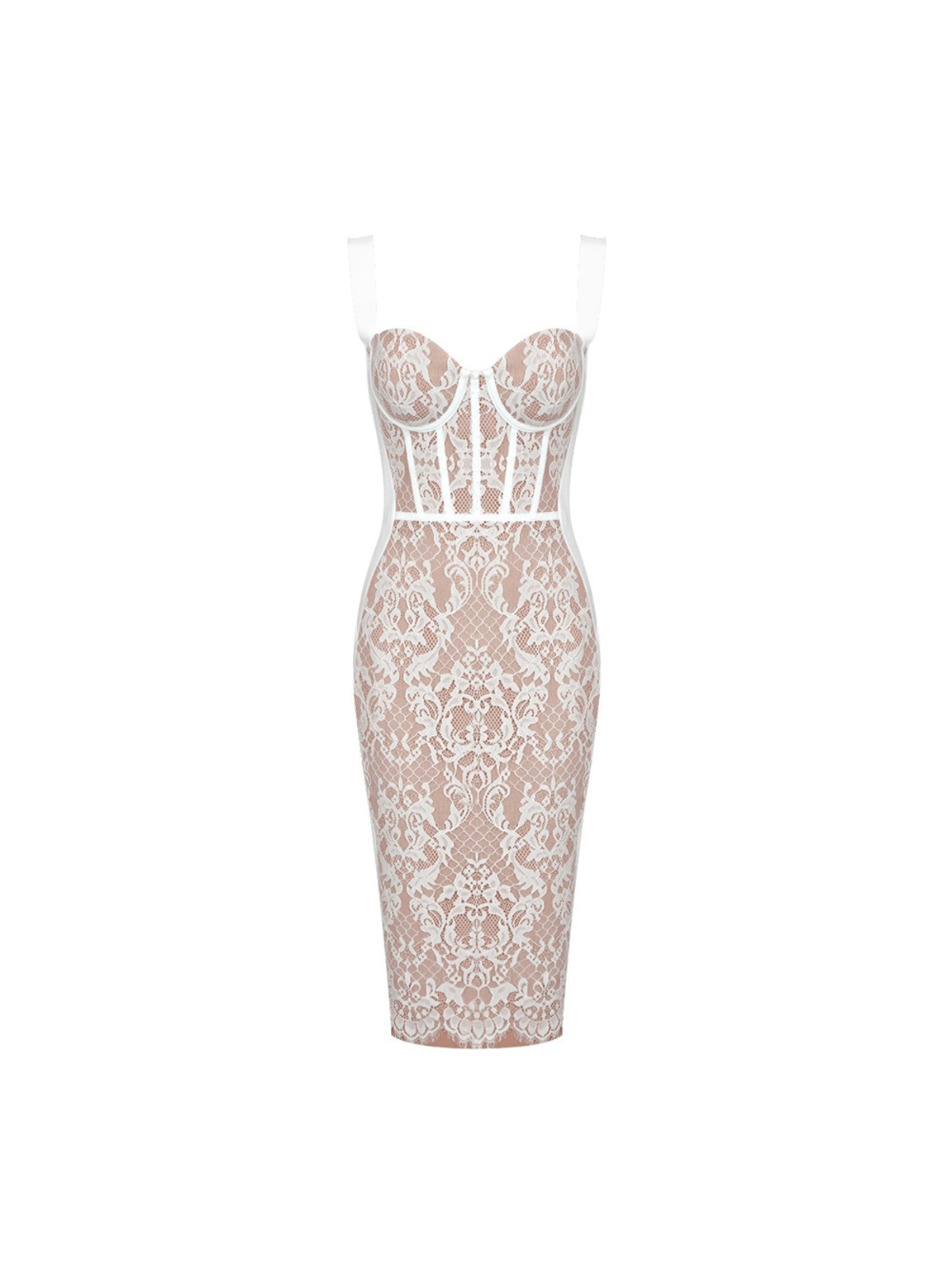 Sweetheart Corset Lace Overlay Wide Strap Bandage Midi Dress