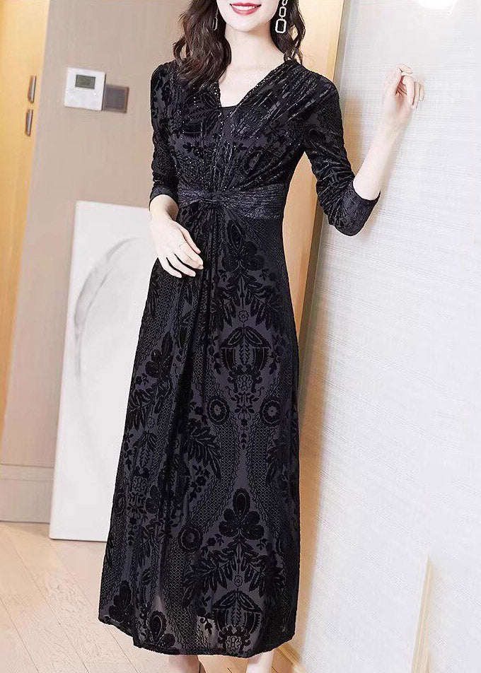 Deep V Neck Jacquard Burnout Floral Tie Waist Maxi Dress