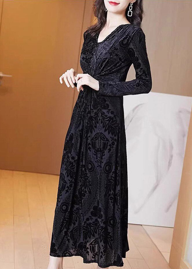 Deep V Neck Jacquard Burnout Floral Tie Waist Maxi Dress