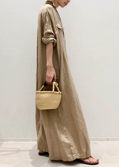 Pointed Collar Button Down Flap Pocket Rolled Sleeve Shirt Maxi Dress