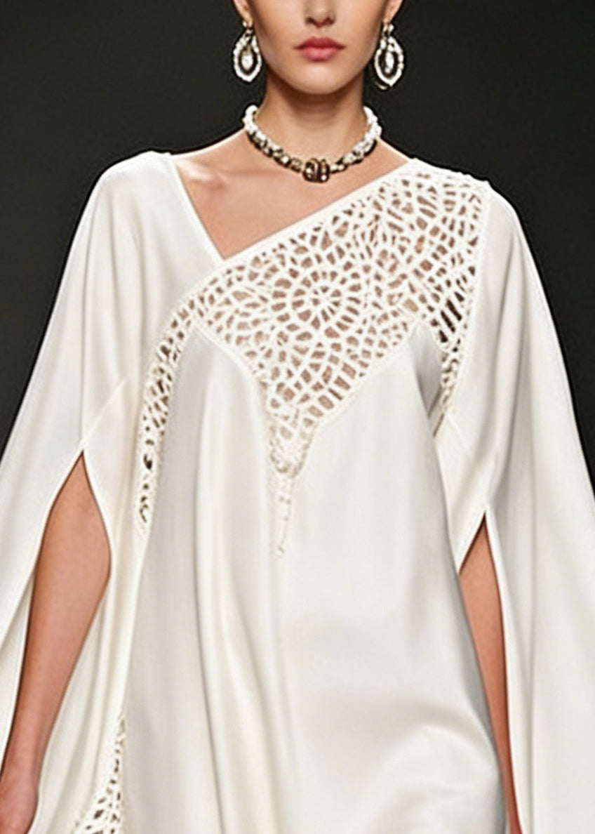 Asymmetrical Lace Inset Cape Sleeve Cutout Crochet Mini Dress