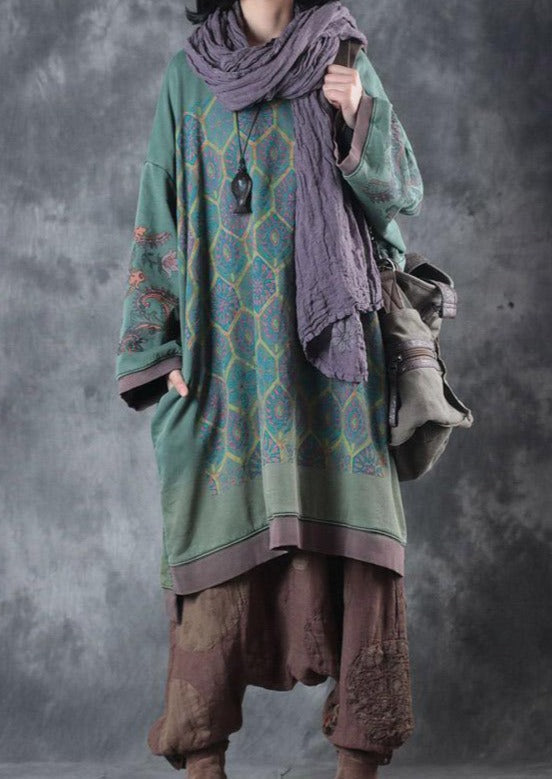 Geometric Hexagon Print Embroidered Oversized Layered Maxi Dress