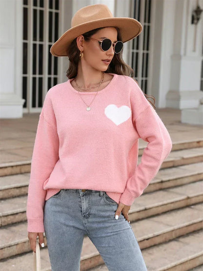 Fitshinling Heart Basic Autumn Winter Long Sleeve Cozy Green Sweater