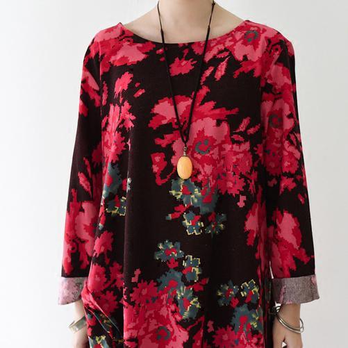 Round Neck Pocket Front Oversized Floral Print Linen Maxi Dress