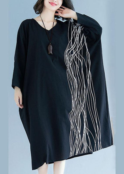 Drop Shoulder Abstract Wavy Line Print Oversized Midi Dress