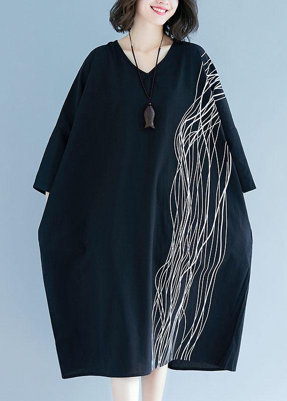 Drop Shoulder Abstract Wavy Line Print Oversized Midi Dress