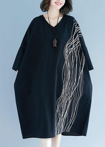 Drop Shoulder Abstract Wavy Line Print Oversized Midi Dress