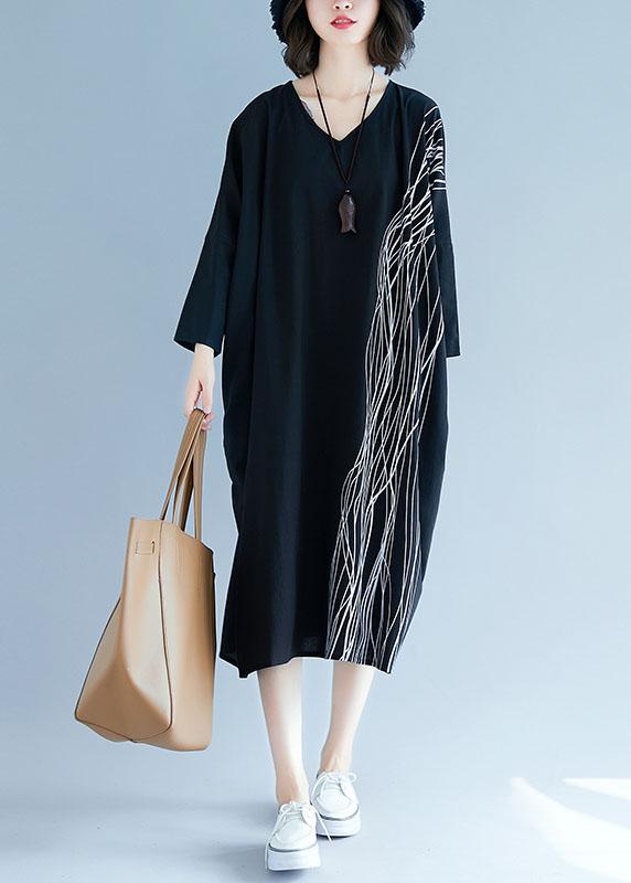 Drop Shoulder Abstract Wavy Line Print Oversized Midi Dress