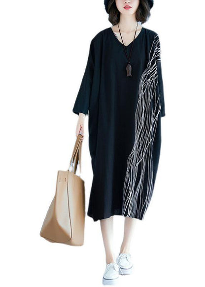 Drop Shoulder Abstract Wavy Line Print Oversized Midi Dress