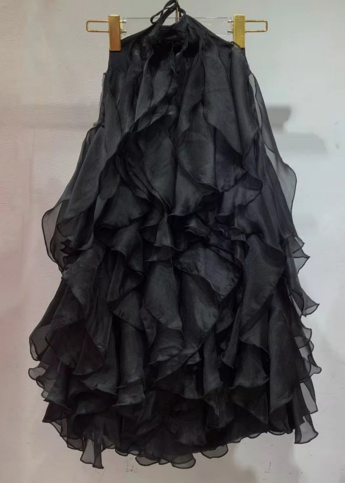 Halter Neck Tiered Flounce High Shine Organza Cupcake Mini Dress