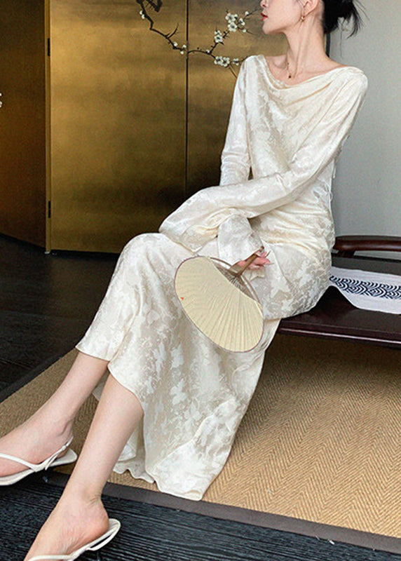 Butterfly Jacquard Cowl Neck Bell Sleeve Maxi Dress