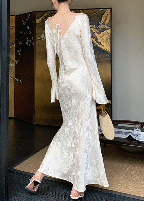 Butterfly Jacquard Cowl Neck Bell Sleeve Maxi Dress