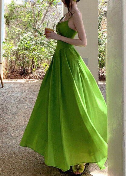 Spaghetti Strap Floral Applique Paneled Bodice Pleated A-Line Maxi Gown