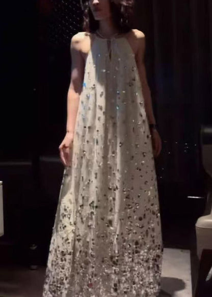 Halter Neck Keyhole Ombre Sequin Gradient Trapeze Floor-Length Maxi Gown