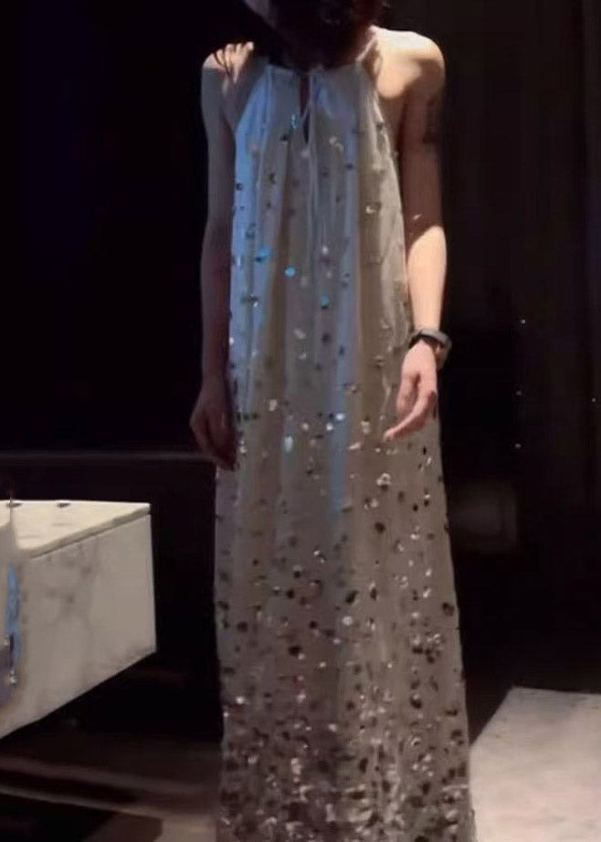 Halter Neck Keyhole Ombre Sequin Gradient Trapeze Floor-Length Maxi Gown
