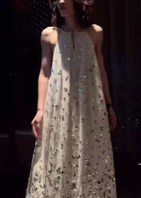 Halter Neck Keyhole Ombre Sequin Gradient Trapeze Floor-Length Maxi Gown