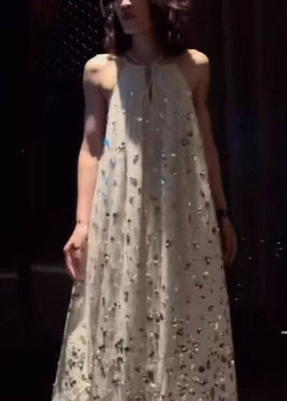 Halter Neck Keyhole Ombre Sequin Gradient Trapeze Floor-Length Maxi Gown
