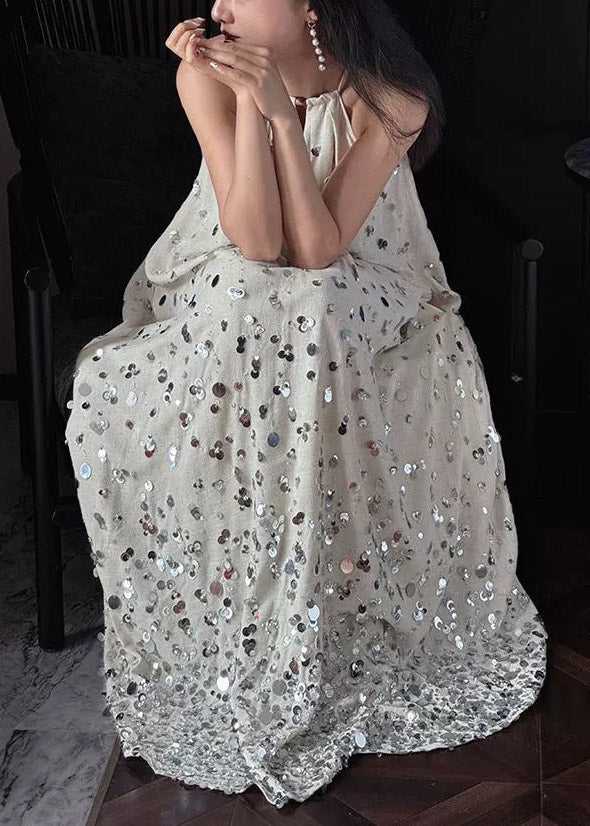 Halter Neck Keyhole Ombre Sequin Gradient Trapeze Floor-Length Maxi Gown