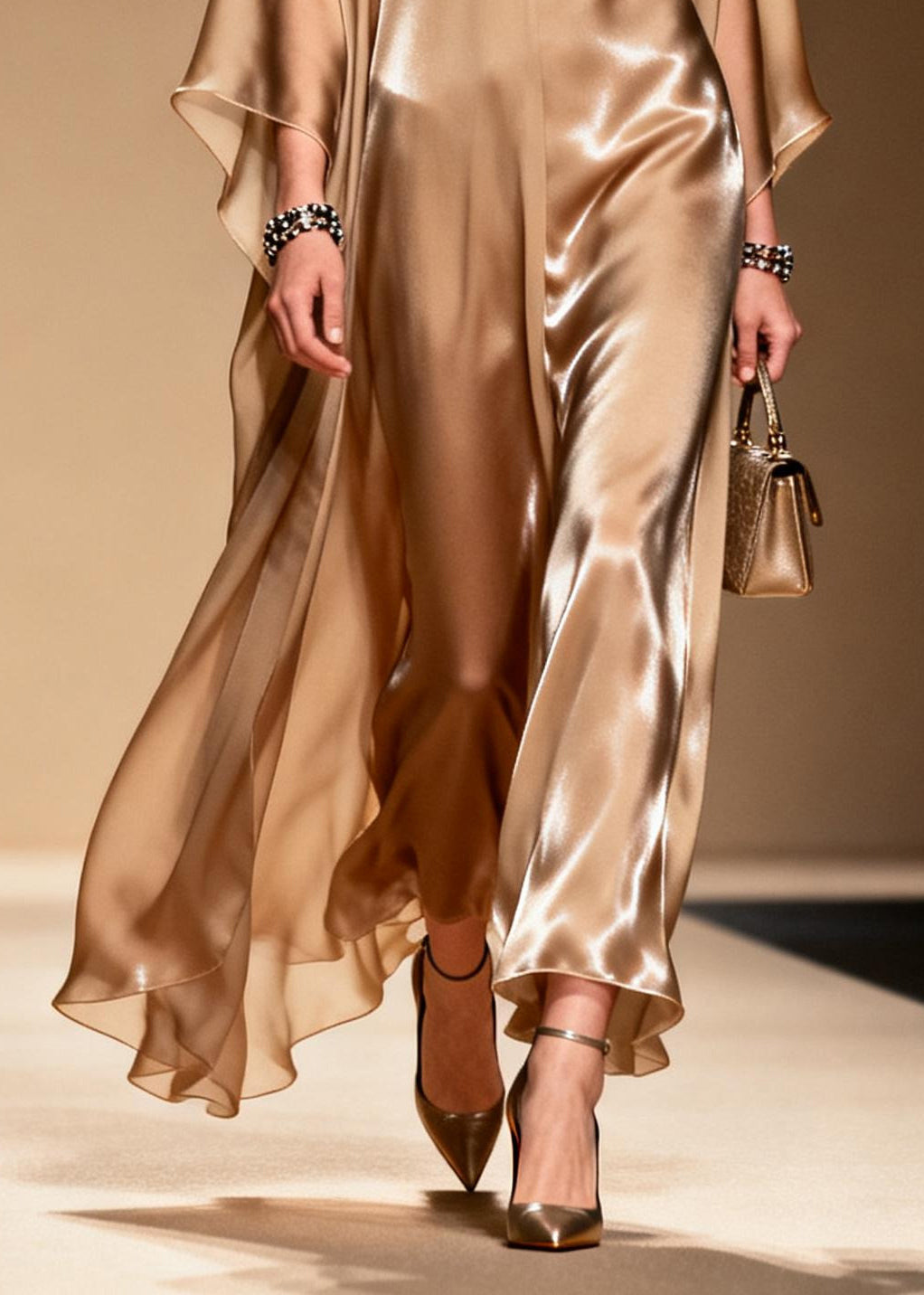 Deep V-Neck Front Bow Kaftan Sleeve Satin Floor Length Gown