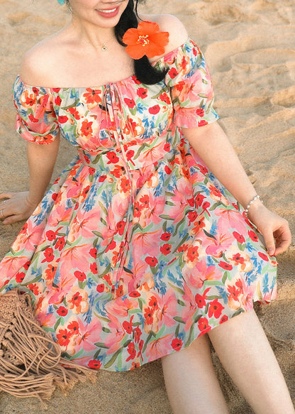Off Shoulder Puff Sleeve Bubble Hem Floral Mini Dress