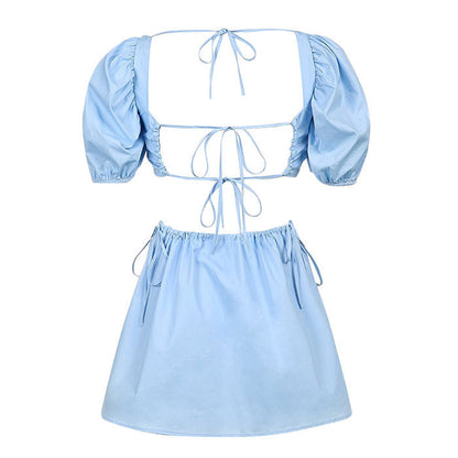 Square Neck Puff Sleeve Side Cutout Mini Dress