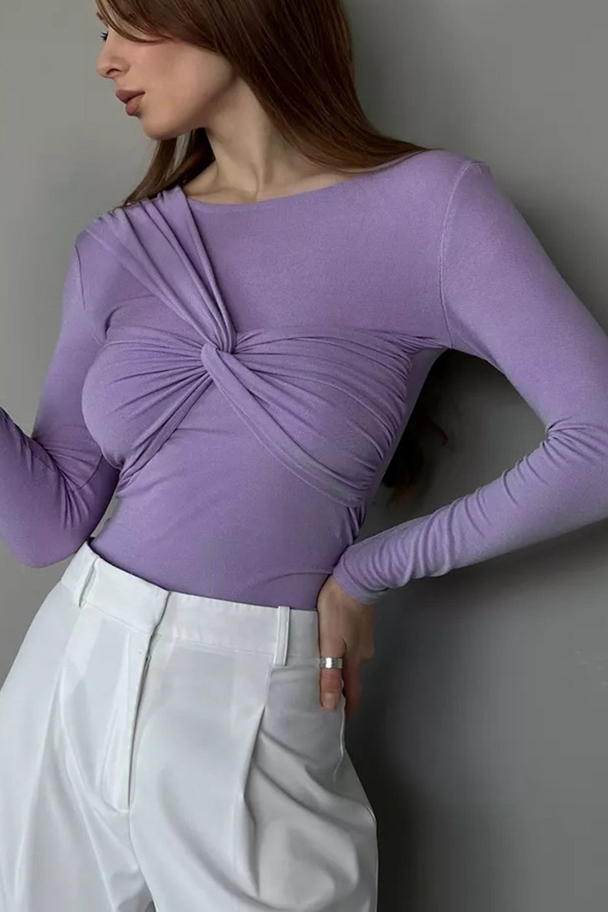 Front Twisted Long Sleeve Modal Top