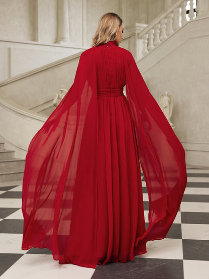 Cape Sleeve Mesh Maxi Dress