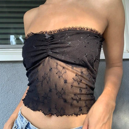 Floral See-Through Tube Crop Top