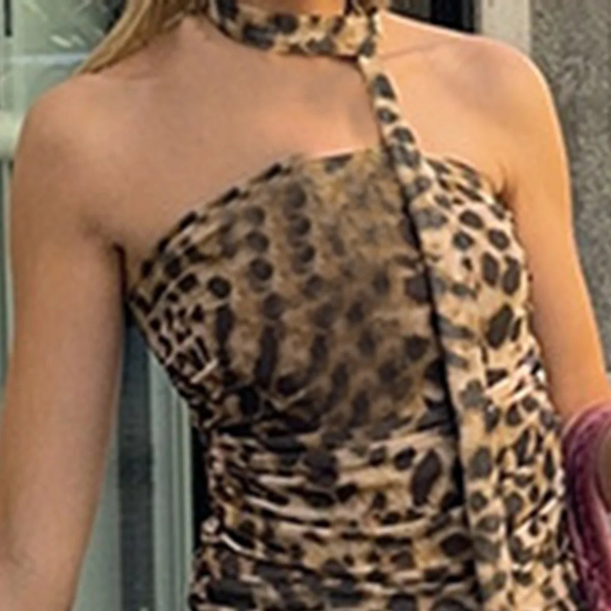 Leopand Ruched Scarf Crop Top