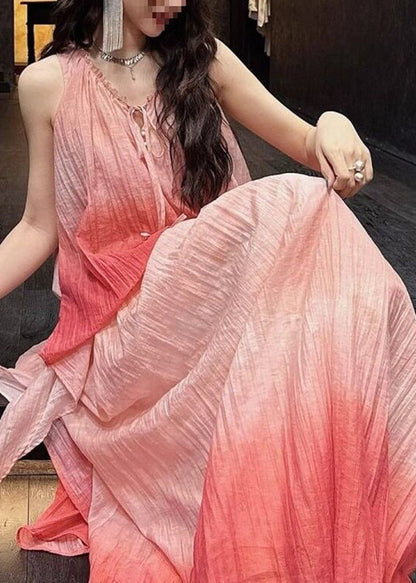 Drawstring Neck Crinkle Gauze Tiered Top and Gradient Hem Maxi Skirt Set