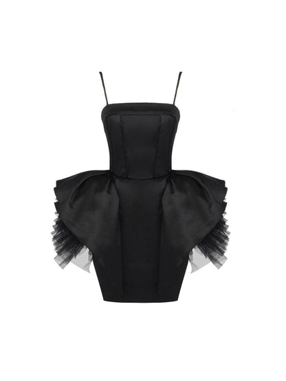 Spaghetti Strap Tiered Tulle Ruffle Mini Dress
