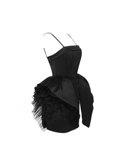 Spaghetti Strap Tiered Tulle Ruffle Mini Dress