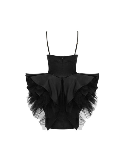 Spaghetti Strap Tiered Tulle Ruffle Mini Dress