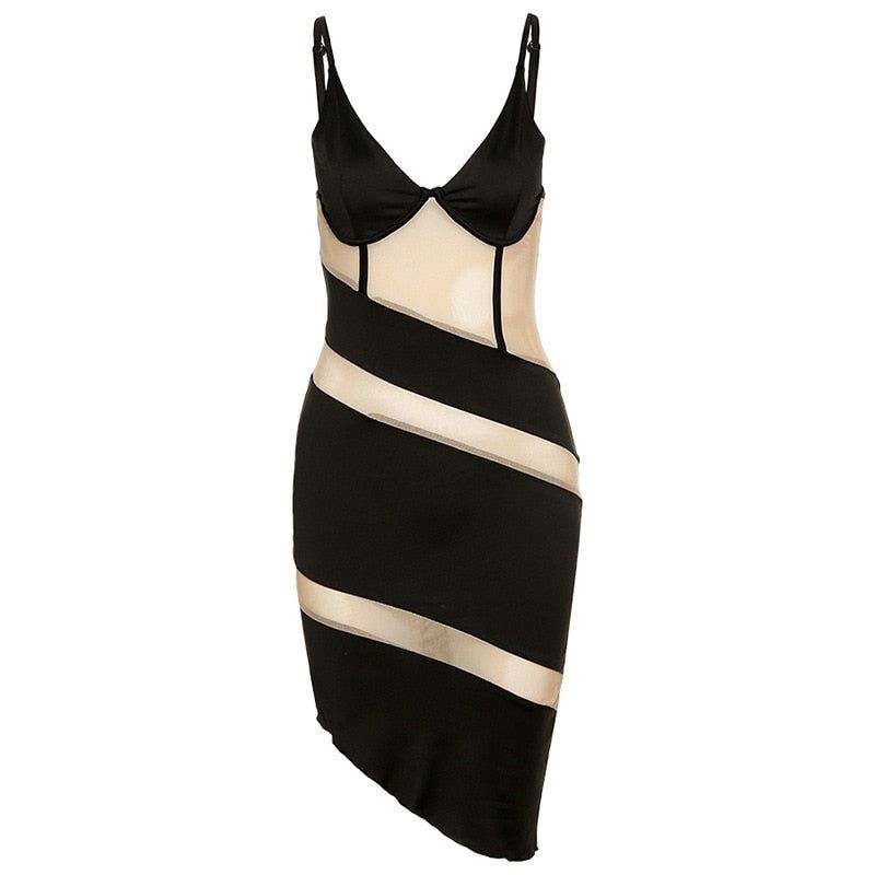 Spaghetti Strap Underwire Panel Cutout Wrap Asymmetric Bandage Mini Dress