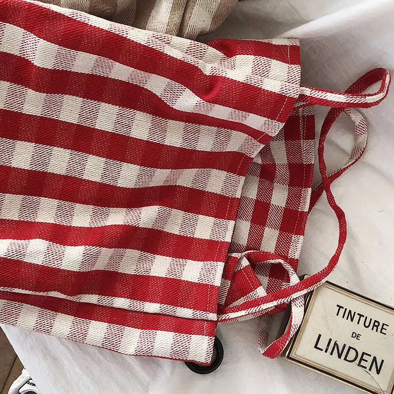 Women Cotton Stripes Shoulder Bag Large Capacity Shoulder Bag Ladies Casual Shopping Handbag
