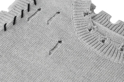 Knitted Sweater Vests For Women O-Neck Oversized Pullovers Loose Thicken Jumper Female Casual Ripped Hole Sweaters Spring New