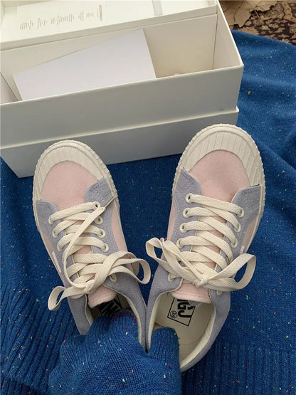Mixed Color Woman Canvas Shoes Fashion Casual Student Cute Lovely Female Lace Up Flats Korea Japanese Spring New Low Top