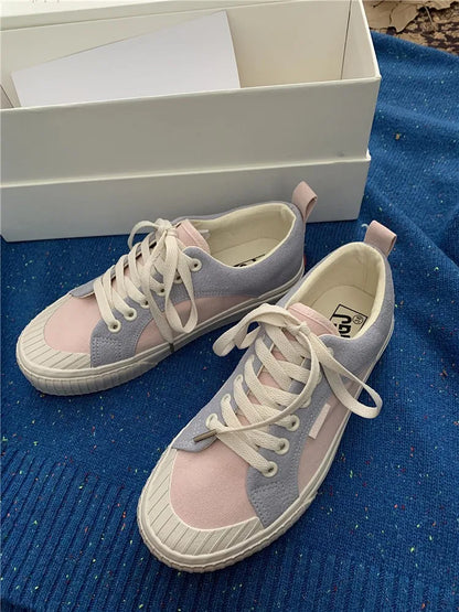 Mixed Color Woman Canvas Shoes Fashion Casual Student Cute Lovely Female Lace Up Flats Korea Japanese Spring New Low Top