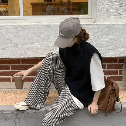 New Women Spring Autumn Turtleneck Twist Sleeveless Short Tank Sweater Jacket Beige Knitted Pullover Waistcoat Vest
