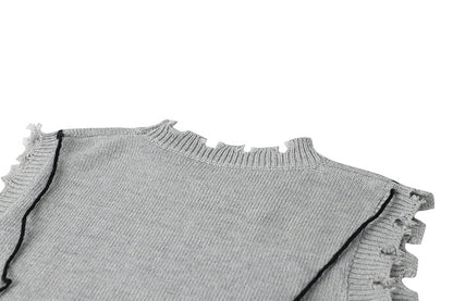 Knitted Sweater Vests For Women O-Neck Oversized Pullovers Loose Thicken Jumper Female Casual Ripped Hole Sweaters Spring New