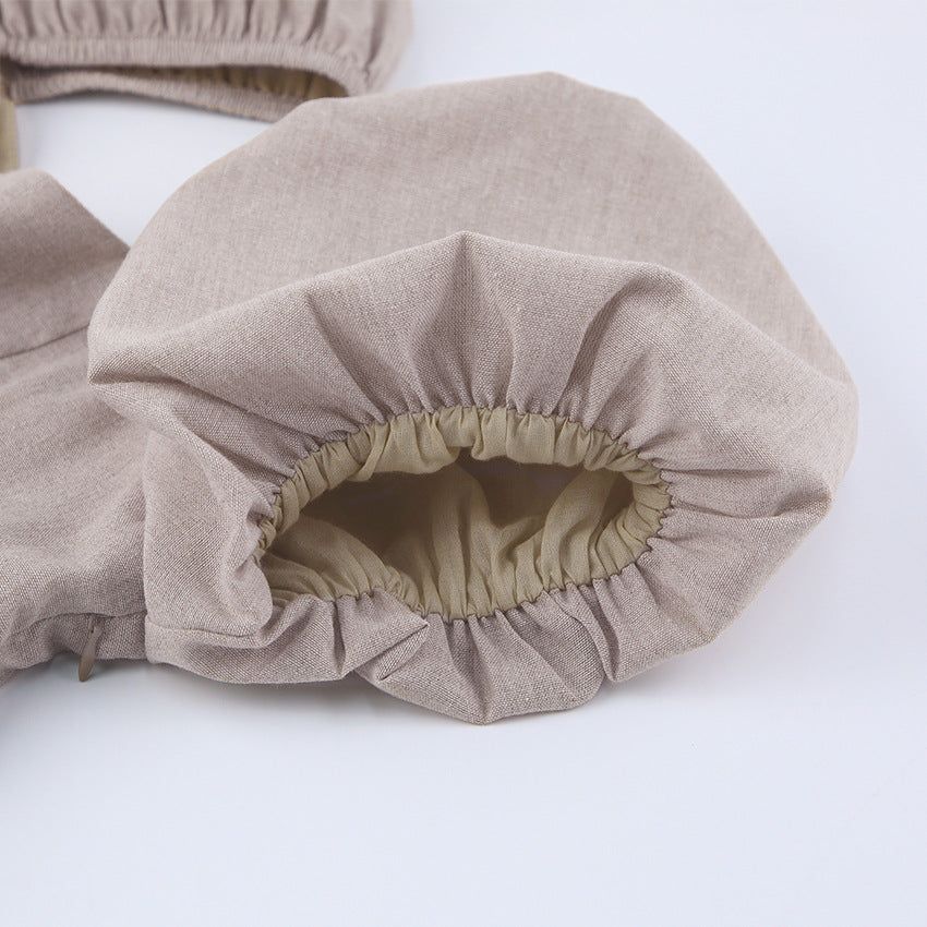 Square Neck Puff Cap Sleeve Empire Waist Linen Babydoll Mini Dress