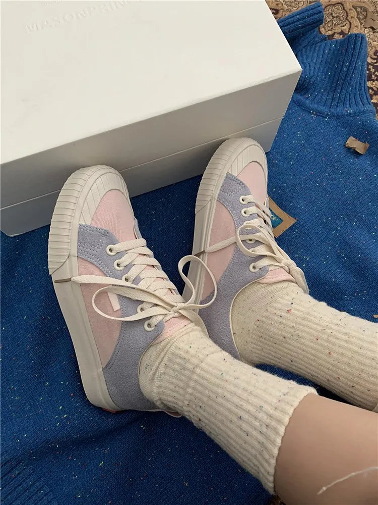 Mixed Color Woman Canvas Shoes Fashion Casual Student Cute Lovely Female Lace Up Flats Korea Japanese Spring New Low Top