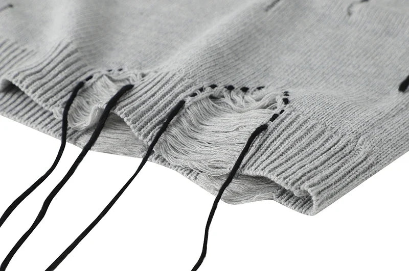 Knitted Sweater Vests For Women O-Neck Oversized Pullovers Loose Thicken Jumper Female Casual Ripped Hole Sweaters Spring New